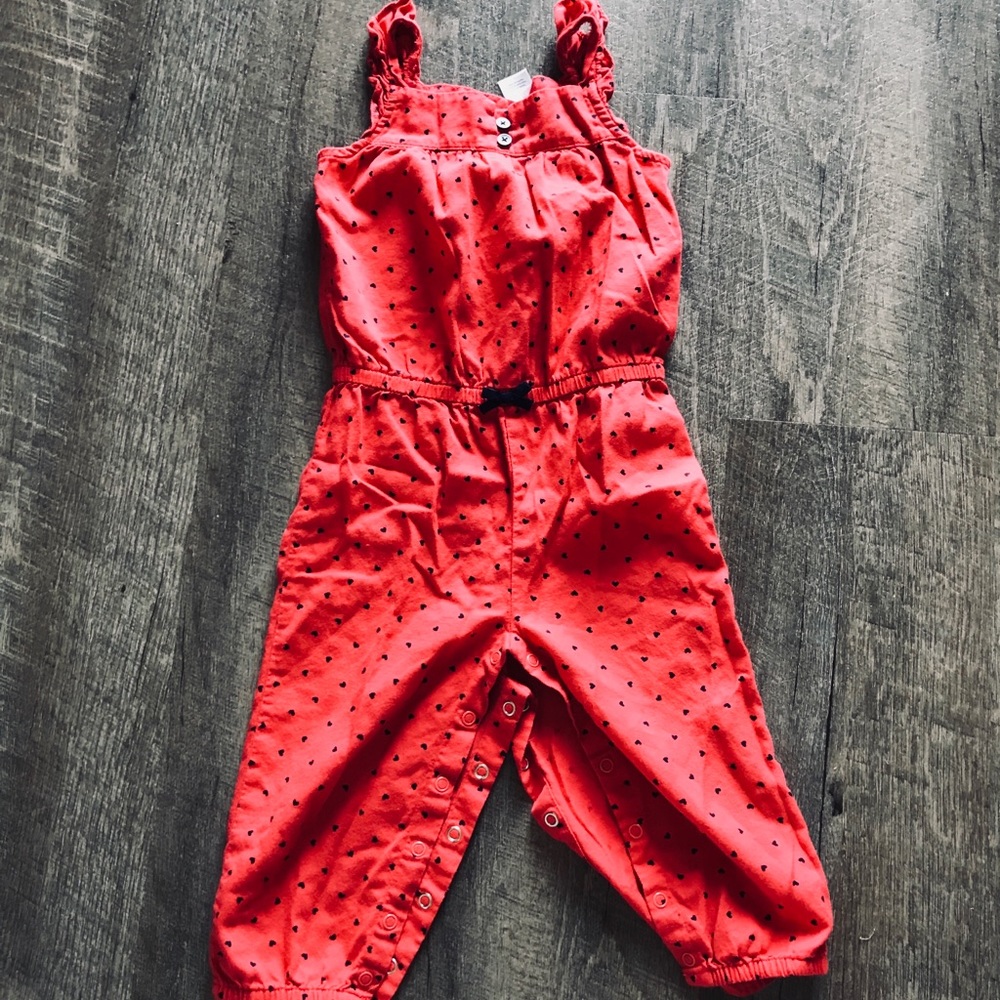 Girls Carters Red Heart Jumpsuit- Size 24 Months